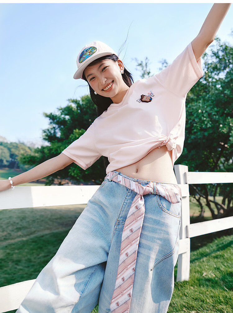 Semir BB Collaboration 100% Cotton Women's Short Sleeve T-Shirt 2026 Summer Breathable Loose Fit Crew Neck Top 109326100021 25