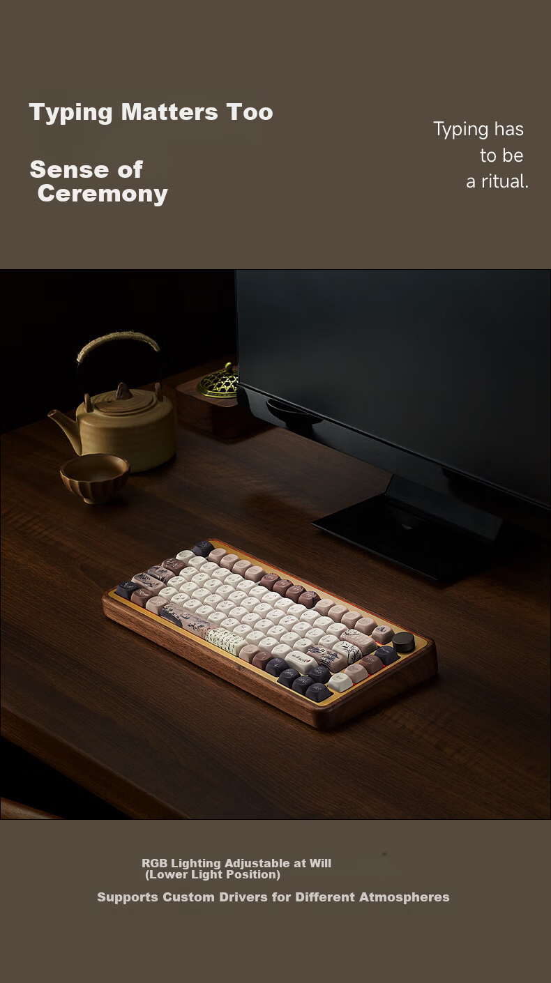 AKKO MU01 Wooden Wireless Tri-Mode Mechanical Keyboard Custom Gasket Structure CNC Walnut Ink Wash Style Wired 68-Key Gaming Office Keyboard 4