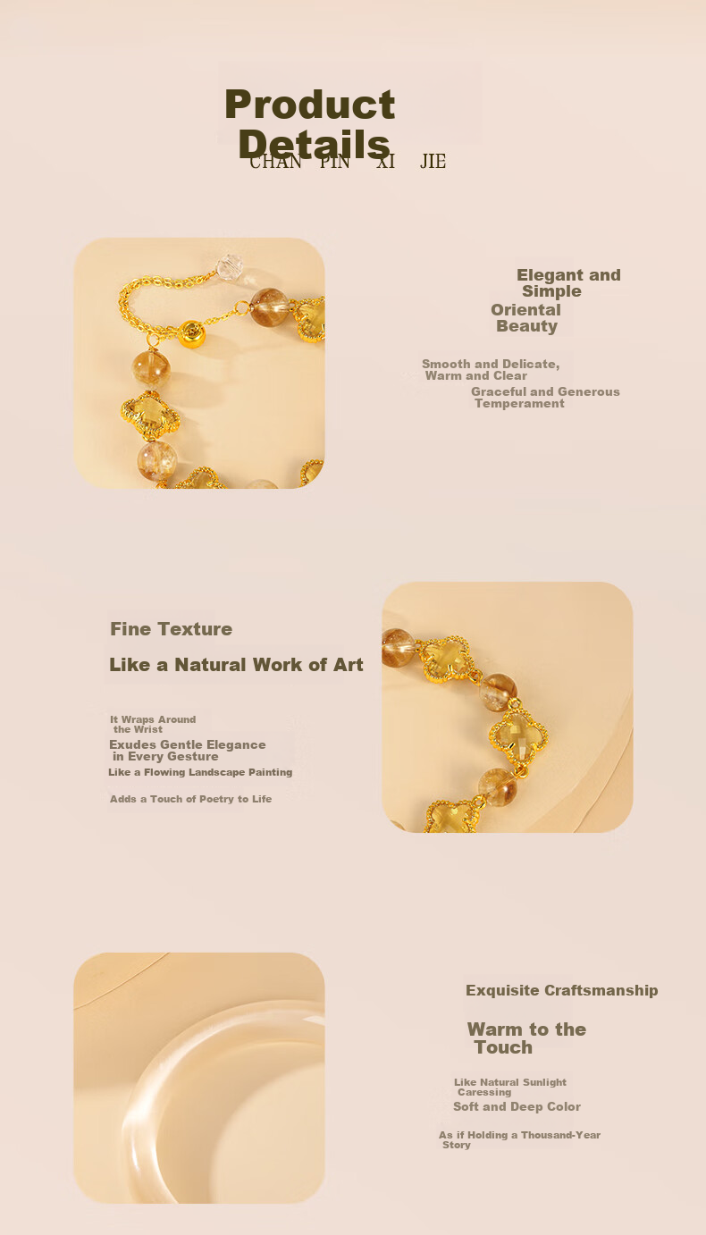 Jinliufu Lucky Four-Leaf Clover Crystal Bracelet Women's Bangle Chinese National Trend Cat's Eye Glass Set Birthday Gift for Girlfriend 22