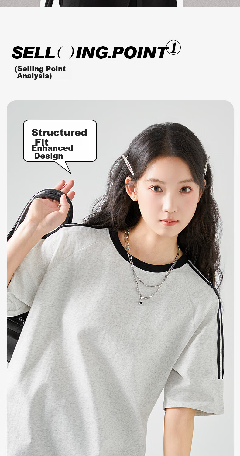Jeanswest Women's Striped Short Sleeve T-Shirt Spring Summer New Two-Stripe Raglan American Style Cotton Loose Colorblock T-Shirt 3