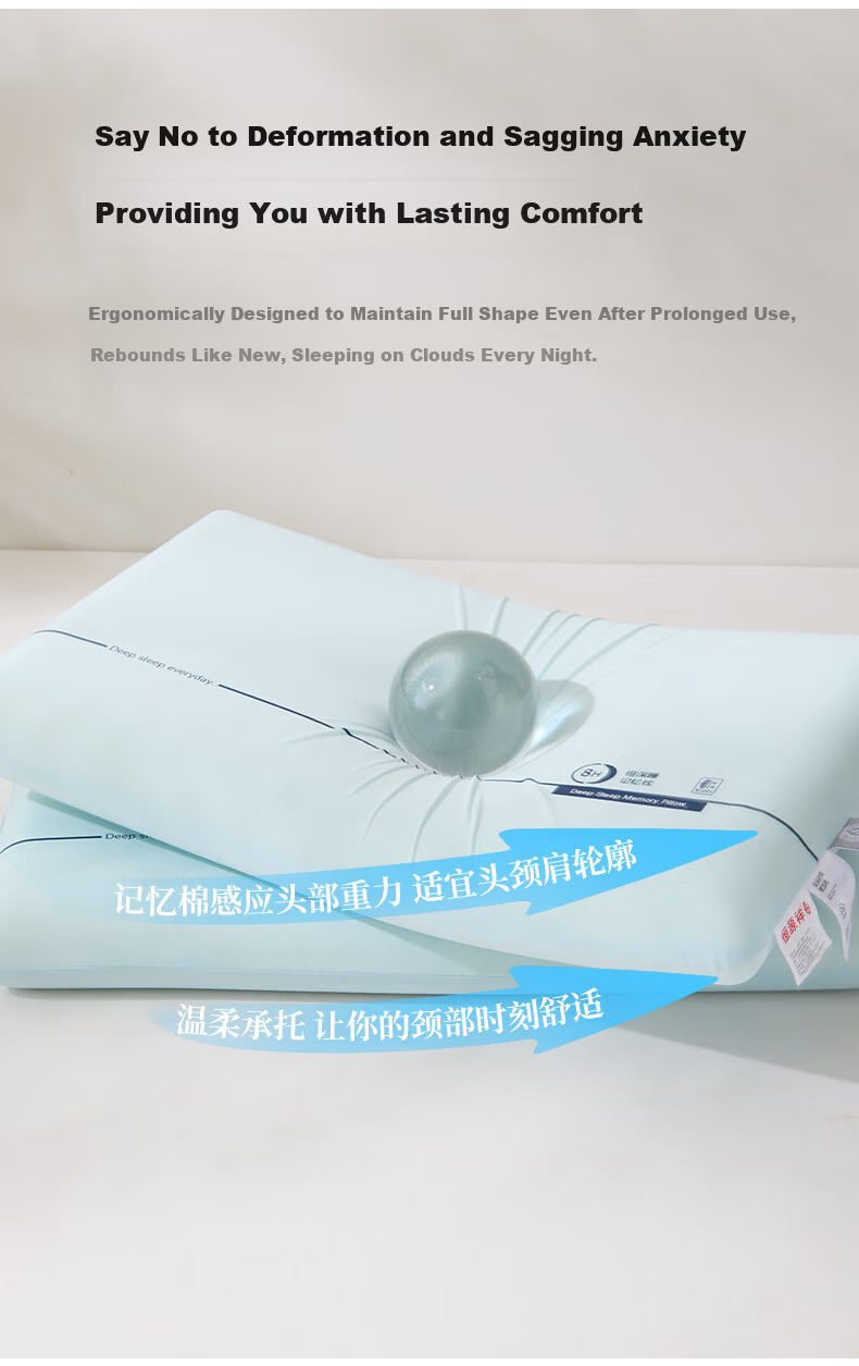 Hengyuanxiang A-Class Deep Sleep Neck Support Slow Rebound Memory Foam Pillow Core Adult High Pillow 12cm [Single] 7