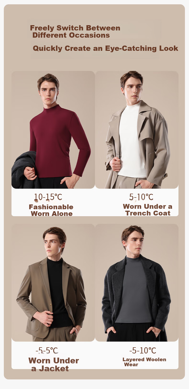 SNOWFLYING Men's Half Turtleneck Thermal Underwear Autumn Base Layer Fleece Thickened Long Sleeve T-Shirt 11
