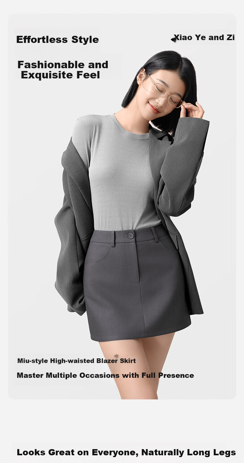 Onoko Gray Suit Skirt Women's 2025 New Spring Summer Anti-Exposure High Waist A-Line Bodycon Mini Skirt 1