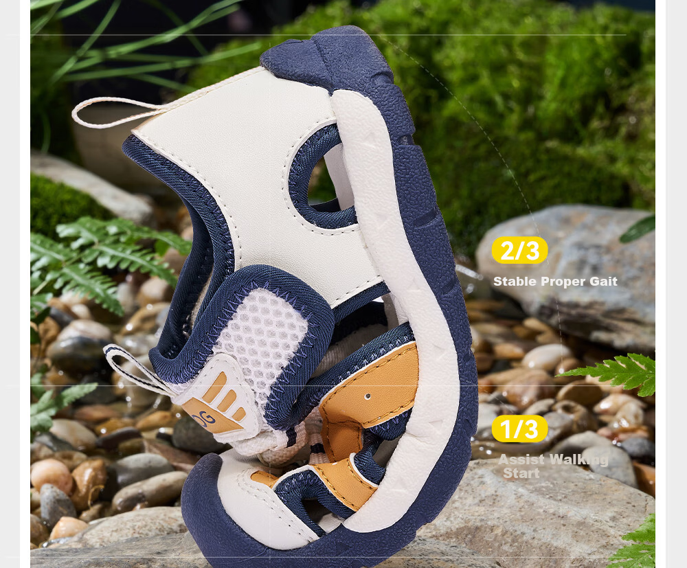 BOBDOG Kids Summer Breathable Boys Sandals Non-slip Baby Walking Shoes Hollow Out Children's Beach Sandals White Black Size 29 14