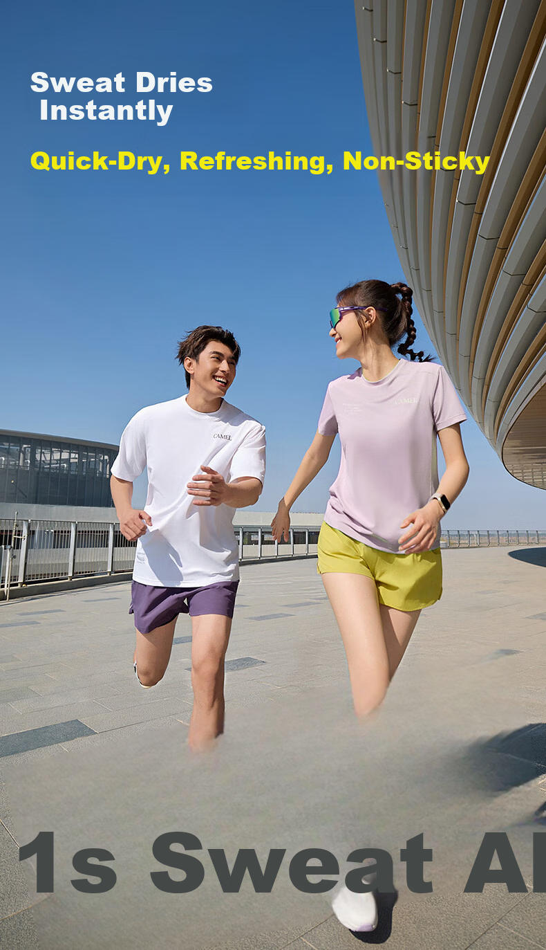 CAMEL Quick-Dry Women's Ice-Feel Sun Protection Crew Neck Short Sleeve Sports T-Shirt C26BARLG053 Morning Smoke Pink L 3