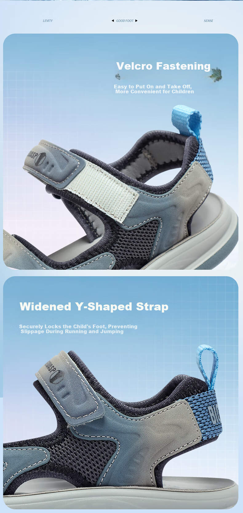 BIG WASP Boys' Summer Beach Sandals Open Toe Sandals D332523533 Gray Sky Blue Size 33 9