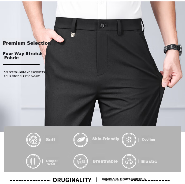 ROMON Elastic Comfortable Men's Dress Pants Spring Autumn High-end Business Casual Suit Trousers Gray 35 3