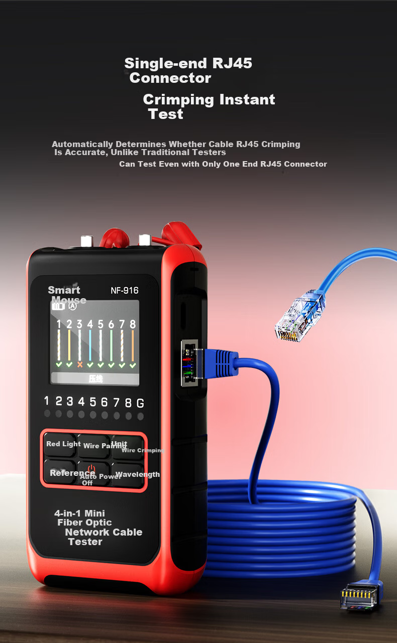 Smart Mouse NF-916 Mini Fiber Optic Network Cable Tester 4-in-1 2.5mm Optical Power Meter Red Light Pen 5