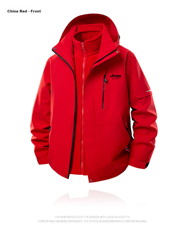 JEEP SPIRIT Men's Outdoor Windproof Hooded Jacket Warm 3-in-1 Coat Black XL 13