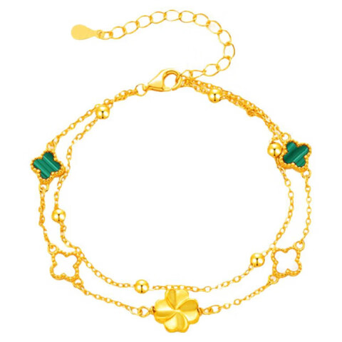 Sino Gem Pure Gold Lucky Four-Leaf Clover Bracelet for Women Luxury High-End Gift for Girlfriend Birthday Qixi Valentine's Day