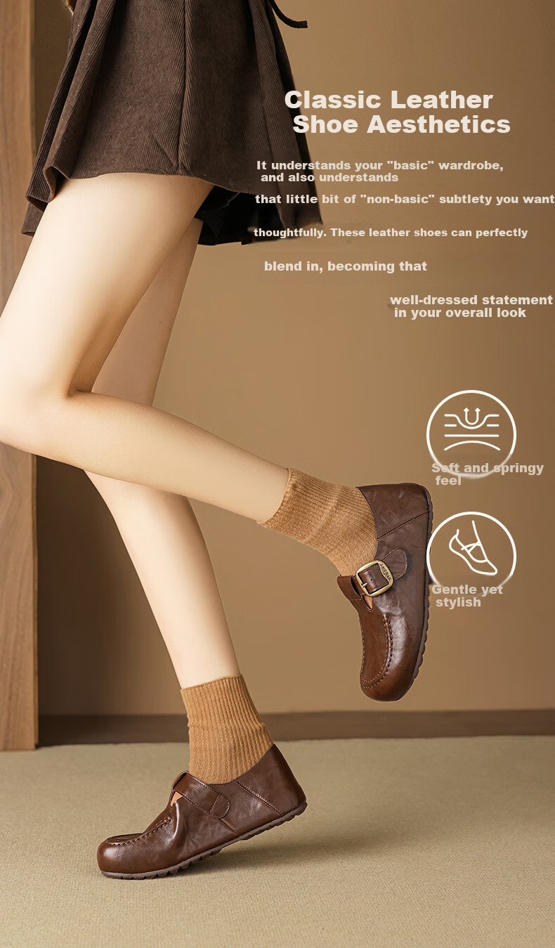 St&Sat Genuine Leather Loafers for Women, 2026 New Summer Style, Full-Coverage Retro Versatile Slip-On Soft-Soled Comfortable Commuter Birkenstock Shoes 4