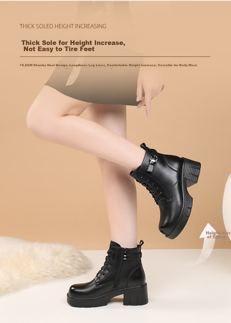 Red Dragonfly Women's Martin Boots Autumn Winter Fleece Lined Warm Thick Sole Short Boots Height Increasing Slim Lightweight WTC456921H Black Size 37 6