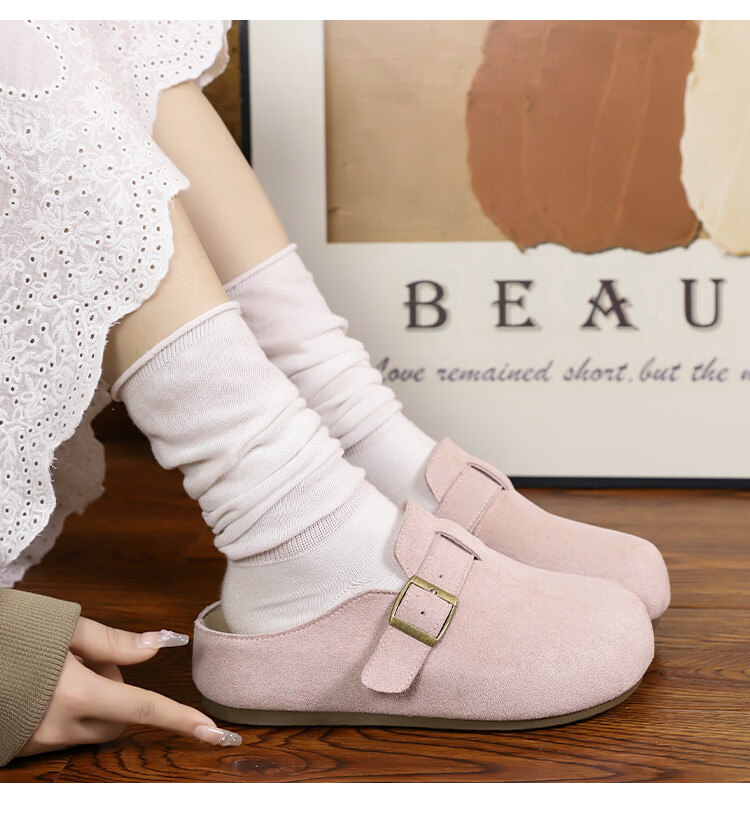 HUANQIU Women's Thick Sole Birkenstock Style Slip-On Lazy Shoes 2026 New Spring Summer Half Toe Mules with Skirt Single Shoes 4