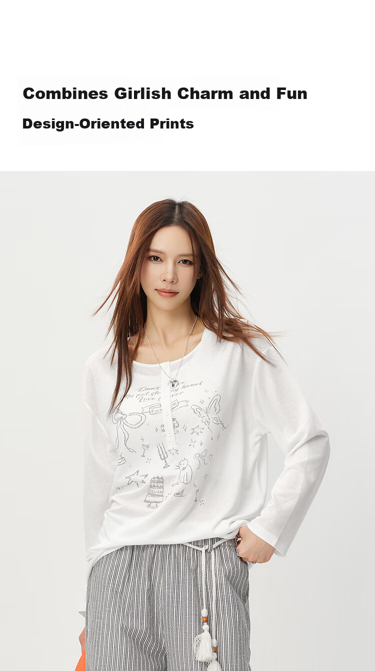 Semir Women's Long Sleeve T-Shirt Summer Mid-Length Oversize Printed Sweet Girl Style Pullover 109326101003 2026 6