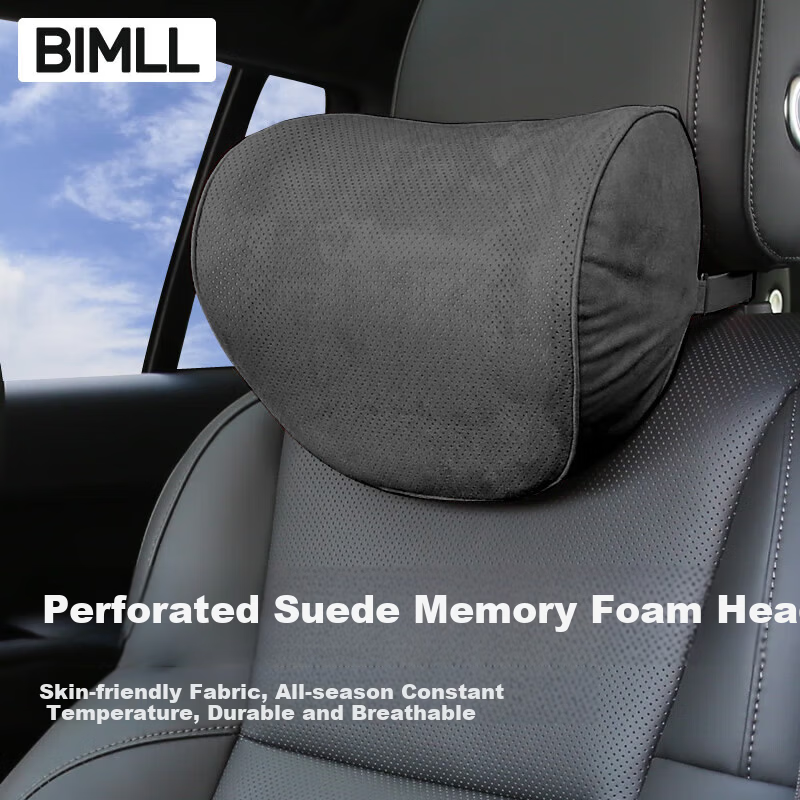 BIMLL Car Headrest Neck Pillow Memory Foam Perforated Suede Car Cushion Maybach Universal Model