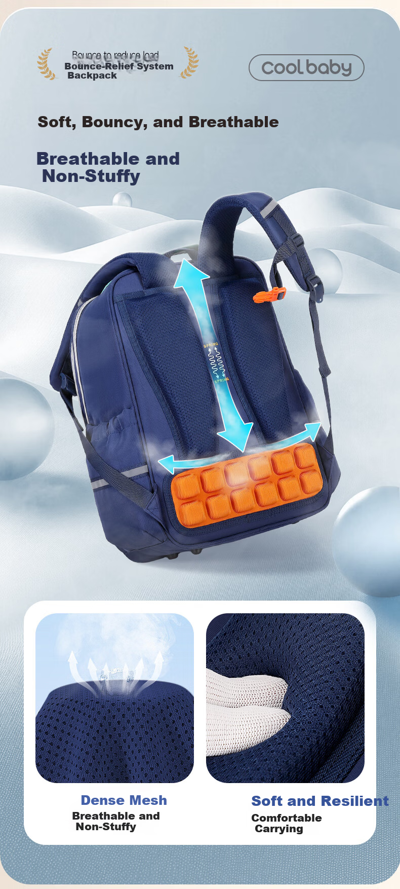 COOLBABY Primary School Backpack Kids Ergonomic Lightweight Boys Girls Grades 1-6 High Capacity Stylish Double Shoulder Bag 6
