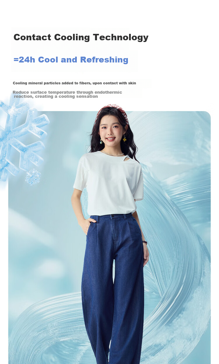 Giordano Women's Pants 2026 Summer New Cool Pleated Semi-Elastic Waist Straight Denim Jeans 13416323 7