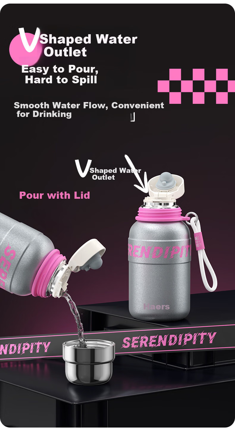 HAERS Insulated Water Bottle for Women High-Value Large Capacity with Lid School Use Pink 600ml 8