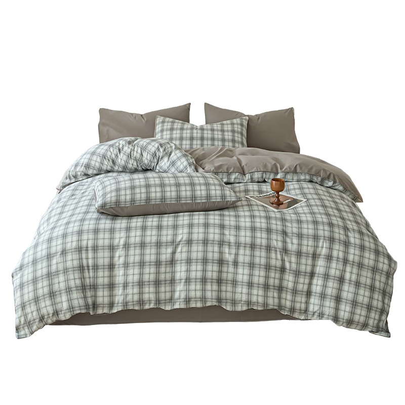 Miiow Class A Washed Cloud Cotton 4-Piece Bedding Set for 1.5/1.8m Bed, Bed Sheet and Duvet Cover 200x230cm