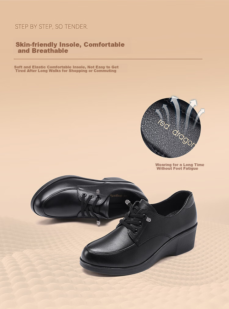 Red Dragonfly Women's Leather Comfortable Commuter Wedge Work Shoes WTB163981 Black Size 37 4