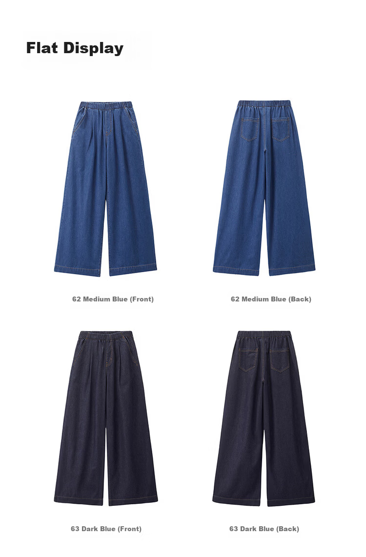 Giordano Women's Pants 2026 Summer New Pure Cotton Lightweight Pleated Elastic Waist Wide-Leg Jeans 13416325 19