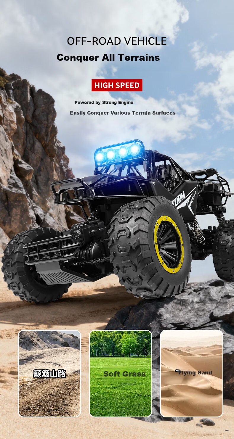 Kailesi 50cm Silver 6-Wheel 6WD Off-Road Alloy RC Remote Control Toy Car Dual-Speed Boys Birthday Gift 6
