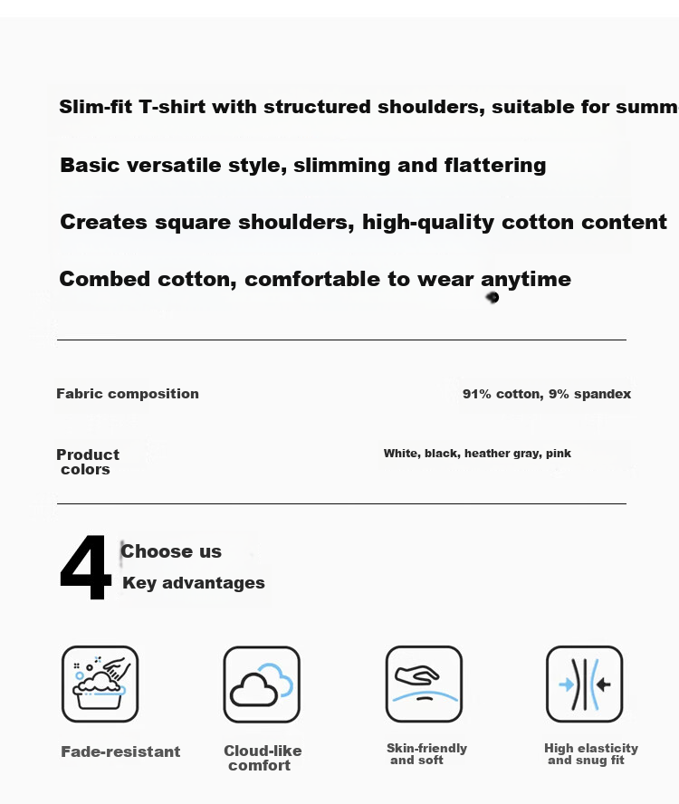 Ordifen 10A Antibacterial Women's Base Shirt 91% Cotton Regular Shoulder Crew Neck Short Sleeve T-Shirt Spring Summer Casual Slim Fit Gray XL 2