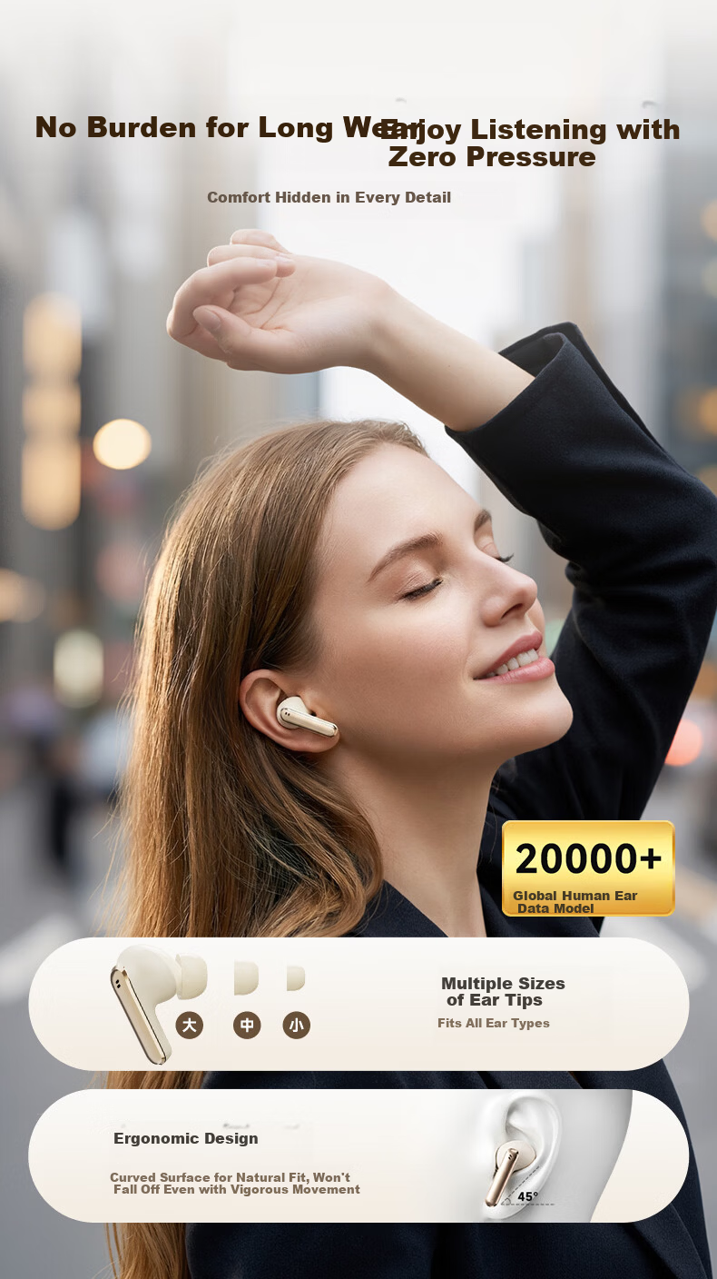 Aigo In-Ear Bluetooth Earphones Active Noise Cancelling Bluetooth 6.0 Business Music HD Call 52H Battery Life Luxury Leather Texture Universal for Xiaomi Apple TA56 Beige 7
