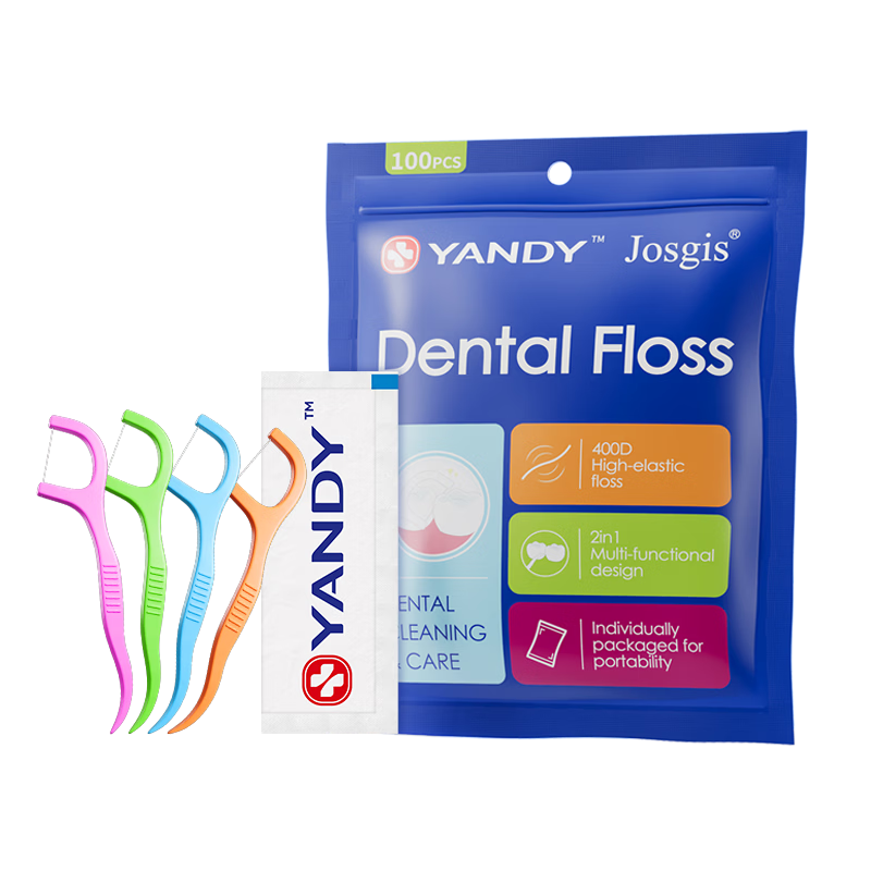 YANDY Dental Floss Picks 100pcs Individually Wrapped Flexible Anti-Break Toothpicks Plaque and Stain Remover