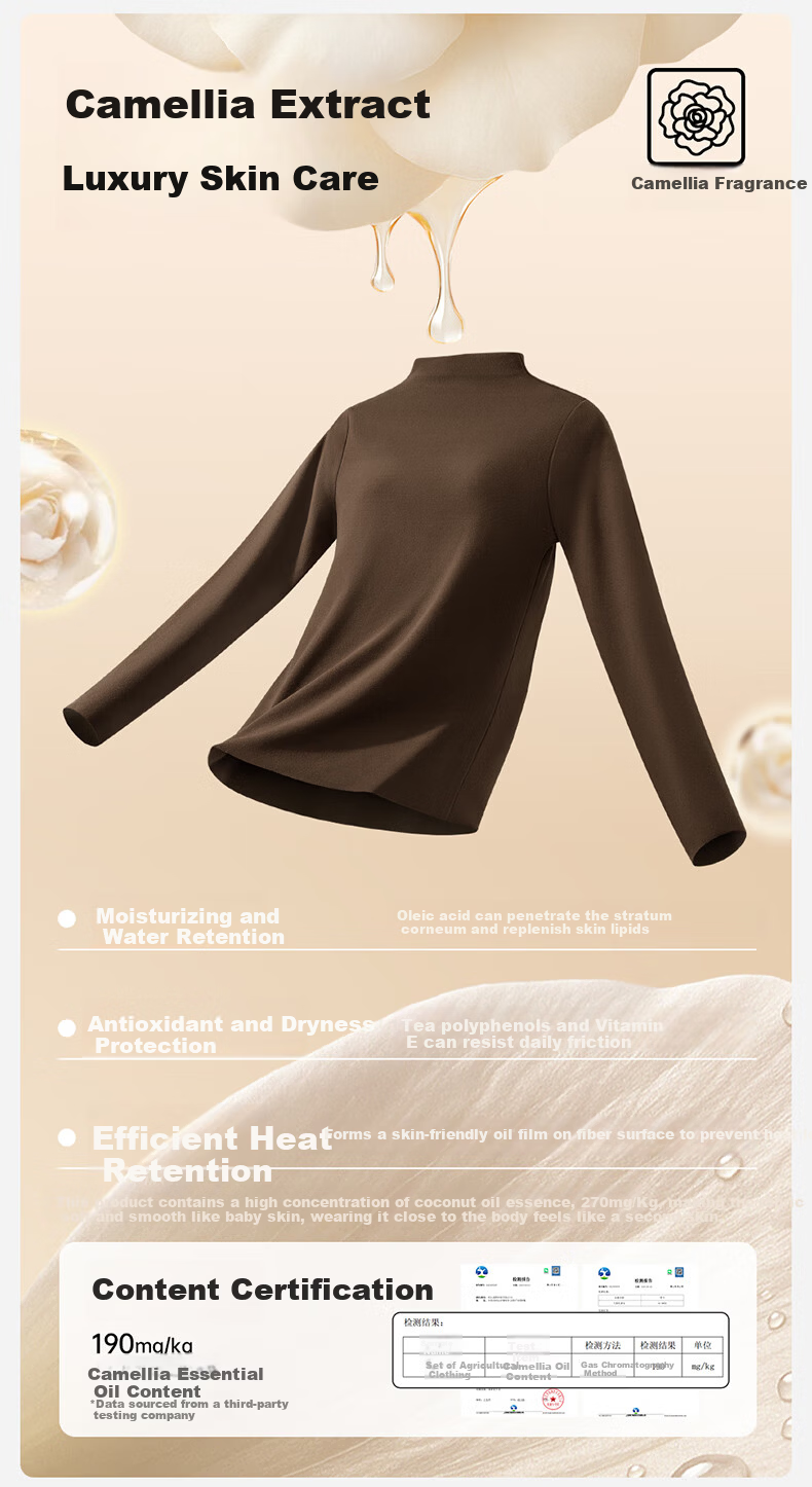 Borui Camellia Oil Moisturizing Boat Neck Base Shirt 10A Antibacterial Mite-Resistant Women's Thermal High Elastic Soft Slim Fit Top 4