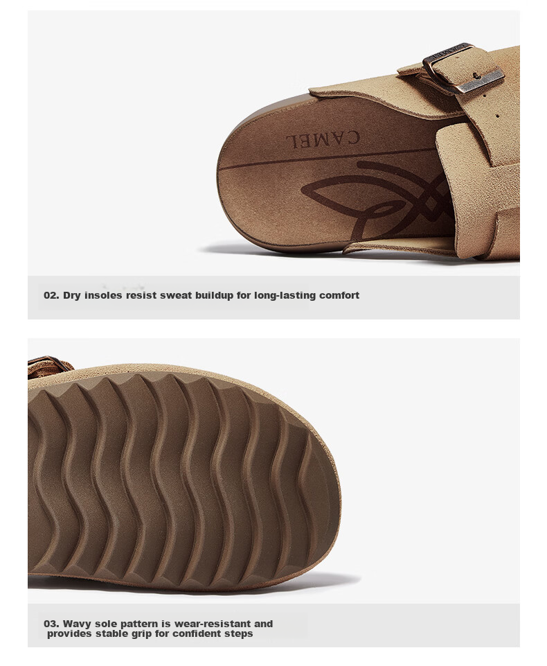 CAMEL Women's Birkenstock Style Genuine Leather Casual Low Heel Slip-On Shoes L25S700038 Camel Size 37 20