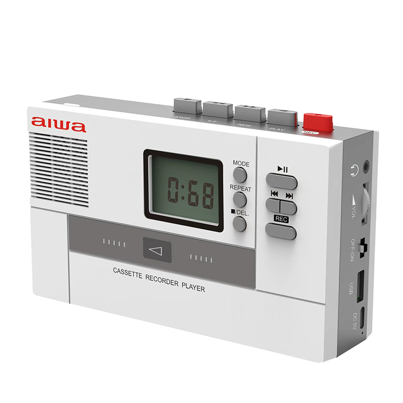 Aiwa T8 Portable Cassette Recorder Bluetooth Speaker Retro Tape Player Lightweight Walkman USB Recording Student English Training Long Battery Life White