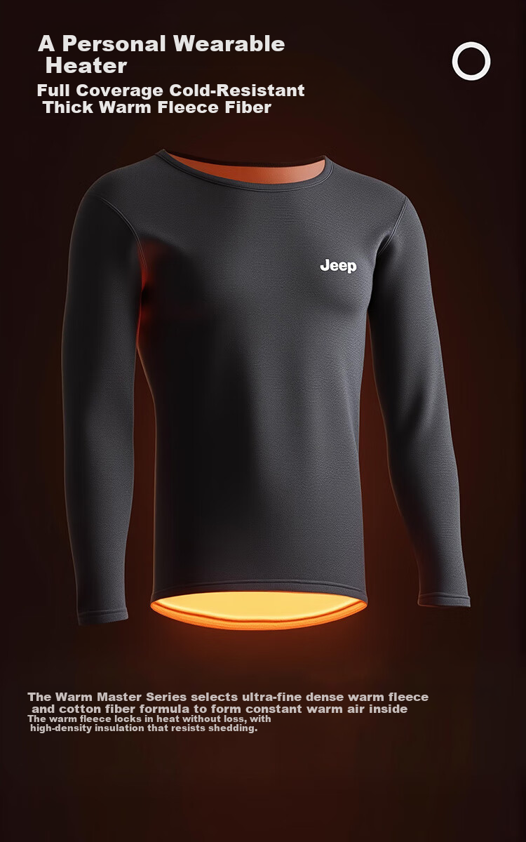 JEEP Men's Thermal Underwear Set Fleece Lined Thickened Autumn Winter Cotton Soft Base Layer 3