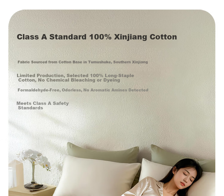 MUJI Origin Series 60-Count Xinjiang Cotton Four-Piece Set Ultra-Soft Class A Antibacterial Pure Cotton Bedding Set 1.8/2.0m Bed Glacier Blue 5