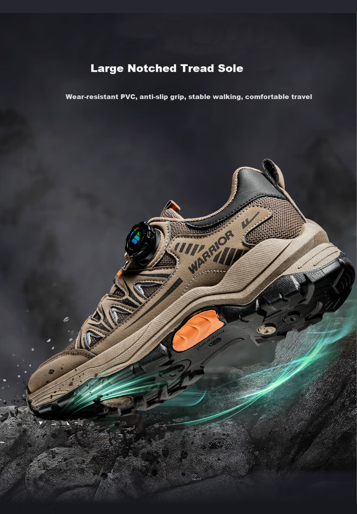 Warrior Men's Hiking Shoes Durable Non-Slip Trekking Trail Running Work Shoes 5353 Beige Green Size 39 4
