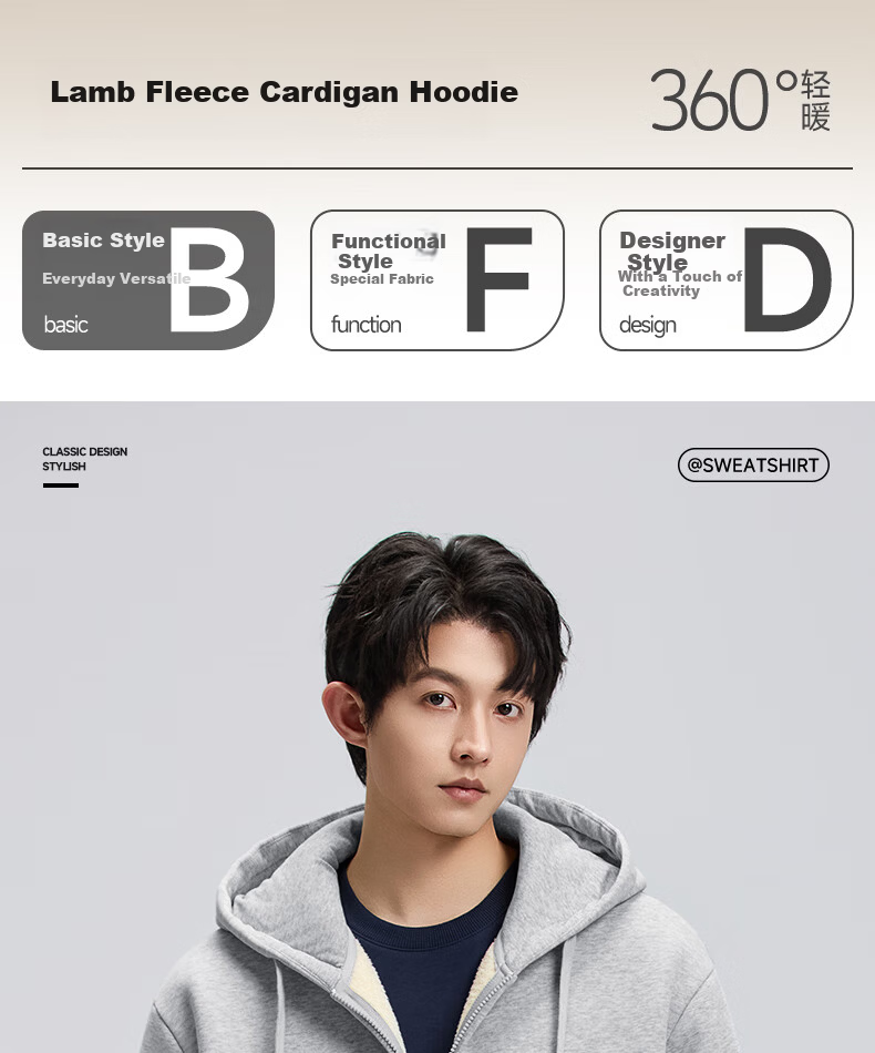 MARK FAIRWHALE Heavy Fleece Lined Men's Hoodie Autumn Winter New Casual Loose Fit Zip-up Hooded Jacket Heather Gray L 3
