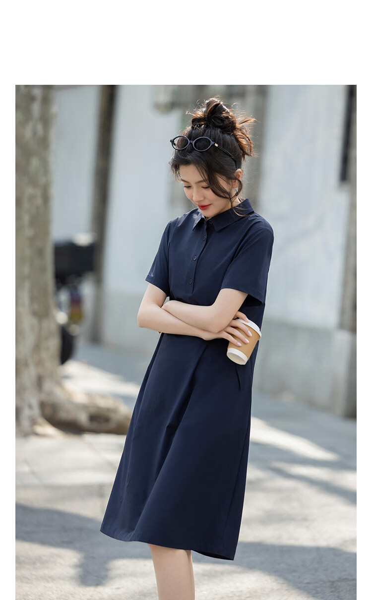 Demana [Cooling Antibacterial Anti-Mite] Summer Urban Simple Lapel Straight Slim Petite Dress for Women High-End Feel 14