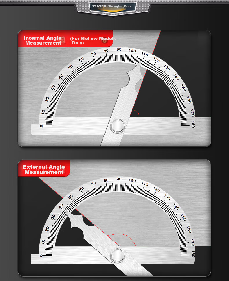 SYNTEK Angle Ruler, High-Precision Protractor, Industrial Angle Ruler, Movable Stainless Steel, Multifunctional Carpenter's Ruler, 120*200mm 6