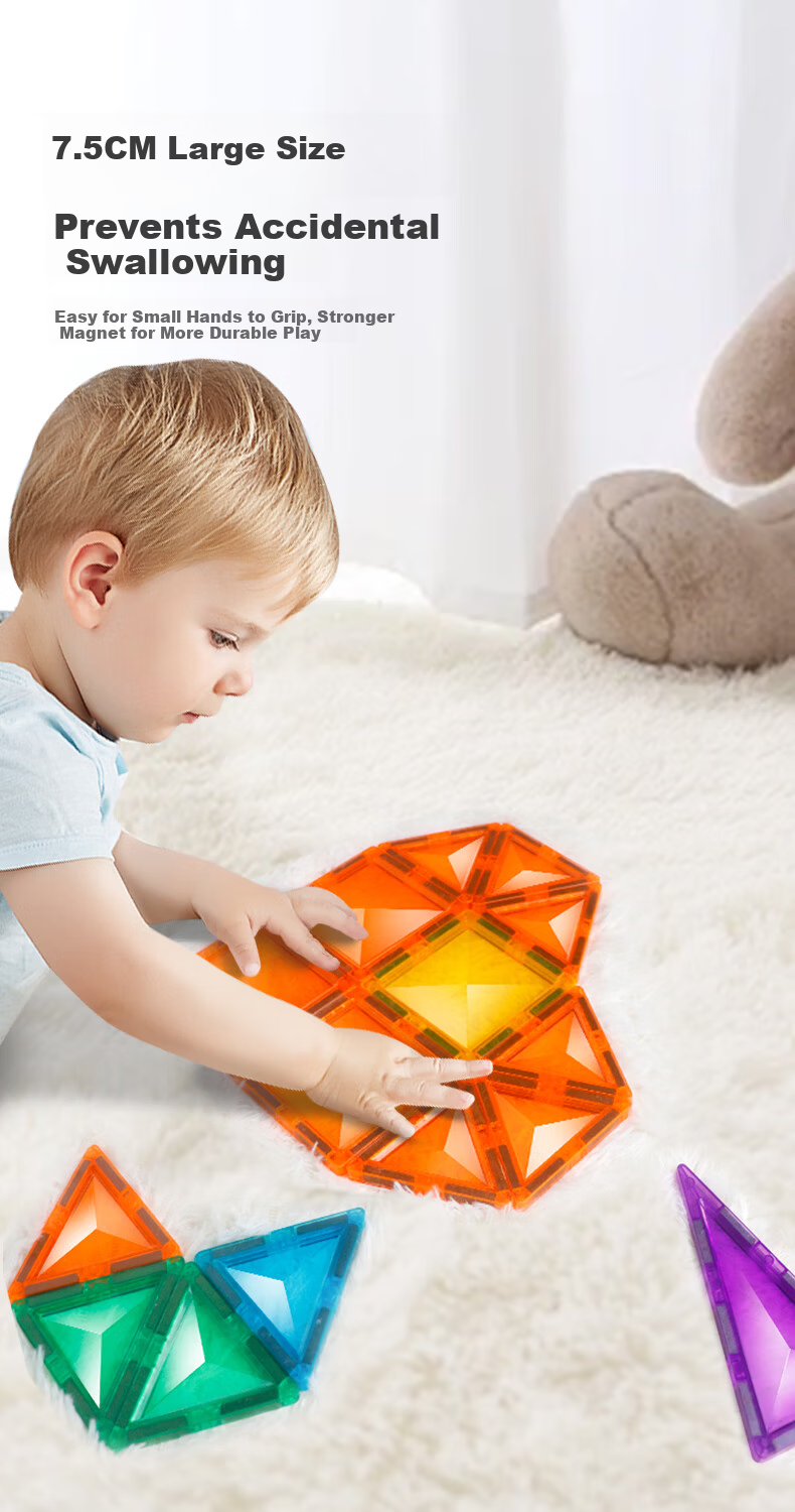 MAGPLAYER Children's Toy Colorful Window Magnetic Tiles, Magnetic Building Blocks for Boys Aged 3-6, Birthday Gift, 100 Pieces with 2 Small Cars 7