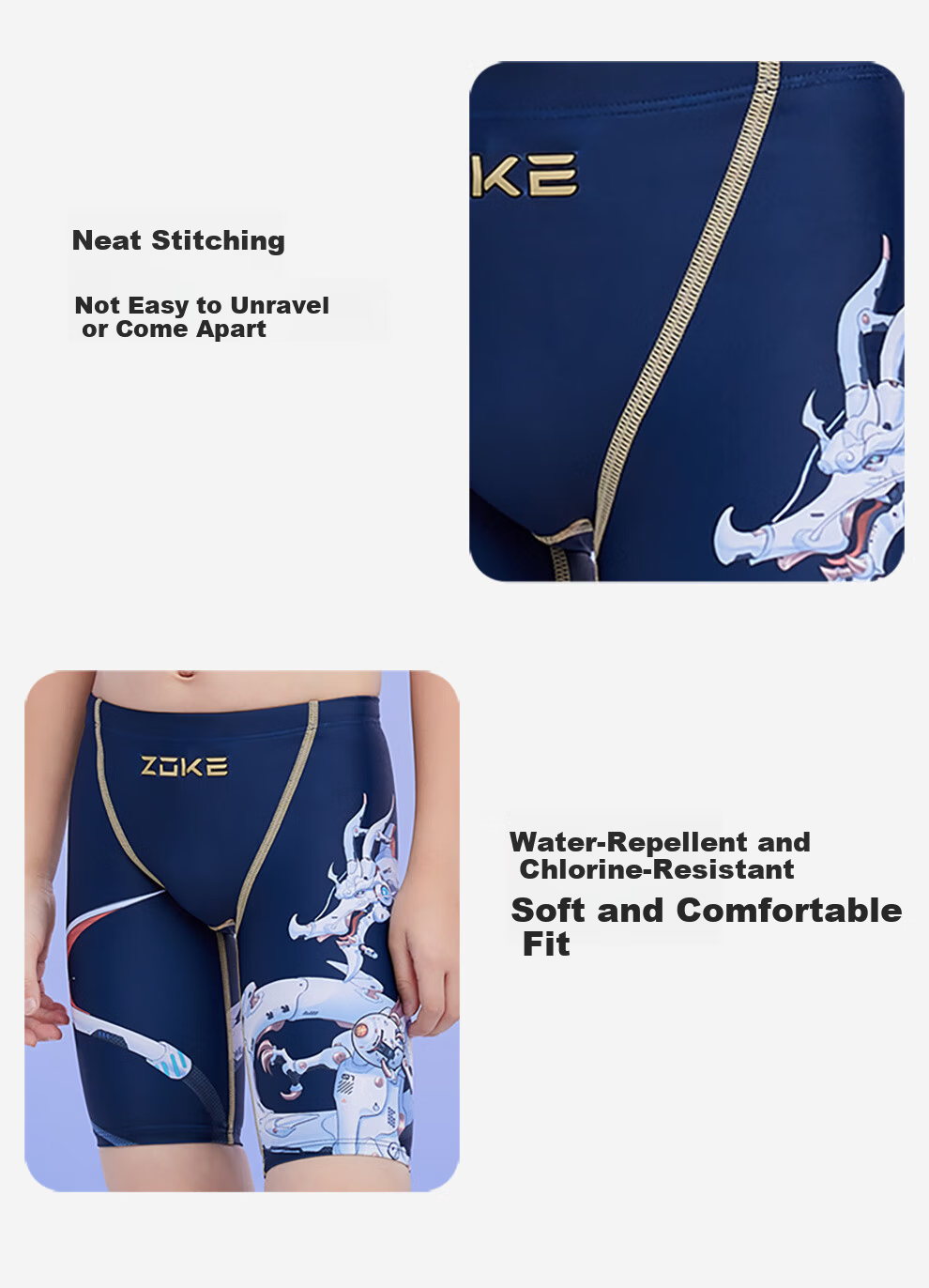 ZOKE Youth Boys Professional Training Competition Five-Point Swim Trunks 124526884-2 Dark Blue Base China Dragon 150 4
