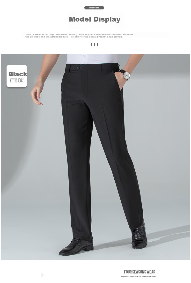 ROMON [Ice Silk Breathable] Men's Casual Pants, Autumn New Style Business Casual, Draping Cool Feeling Thin Long Trousers, Navy Blue, Size 34 13