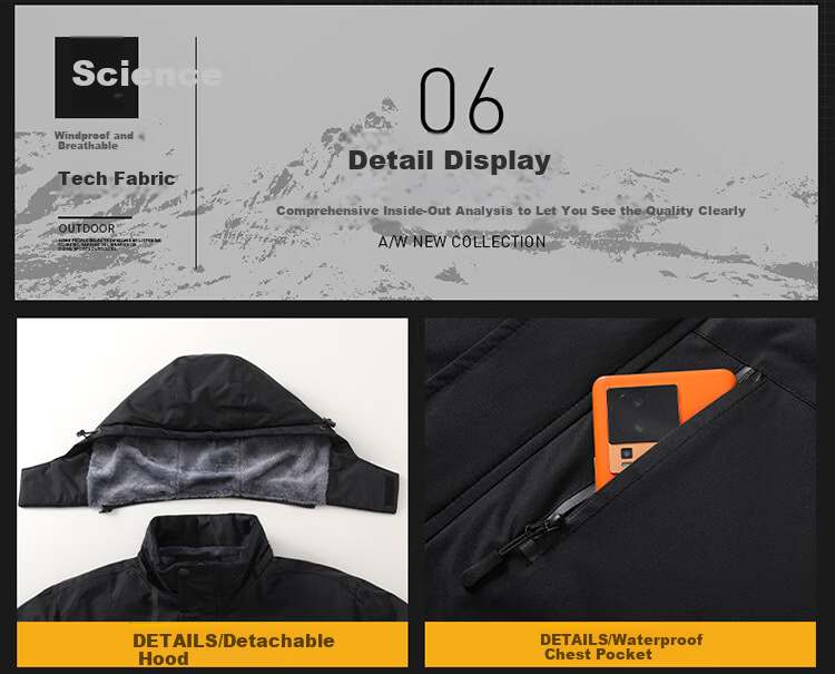 JEEP SPIRIT Men's Autumn Winter Jacket Fleece Lined Thickened Windproof Waterproof Coat Dark Gray L 9