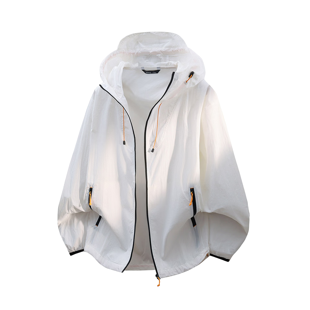 :CHOCOOLATE IT Summer Lightweight Casual Breathable Sun Protection Skin Jacket Unisex Loose Hooded Coat White 3XL