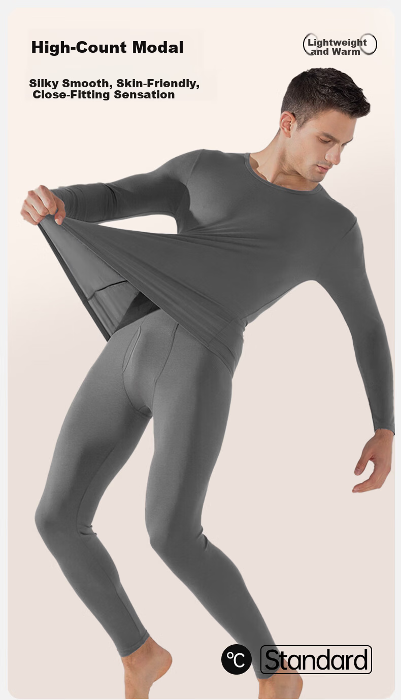 Modal Men's Thermal Underwear Set Thin Autumn Base Layer Warm Cotton Knit Long Johns Loose Fit Winter 1