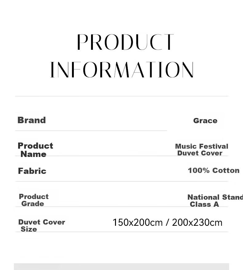Grace A-Class 7A Antibacterial Children's Quilt Cover 100% Pure Cotton Single Quilt Cover 150*200cm Music Festival 2
