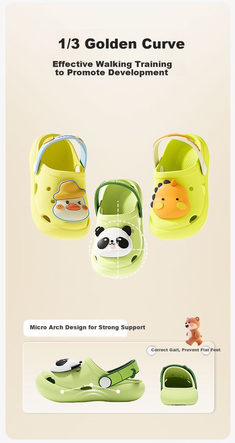 Pig Daddy Kids Summer Clog Shoes Boys Indoor Non-Slip Soft Sole Cartoon Toddler Sandals Khaki Size 18 5