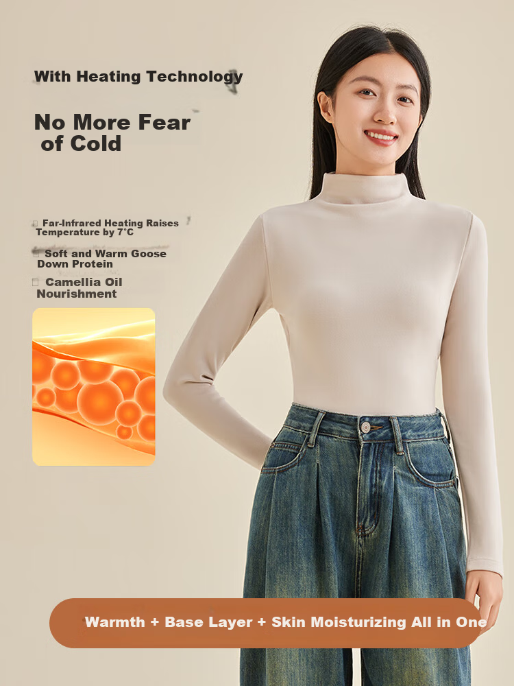 Borui Camellia Oil Moisturizing Boat Neck Base Shirt 10A Antibacterial Mite-Resistant Women's Thermal High Elastic Soft Slim Fit Top 7
