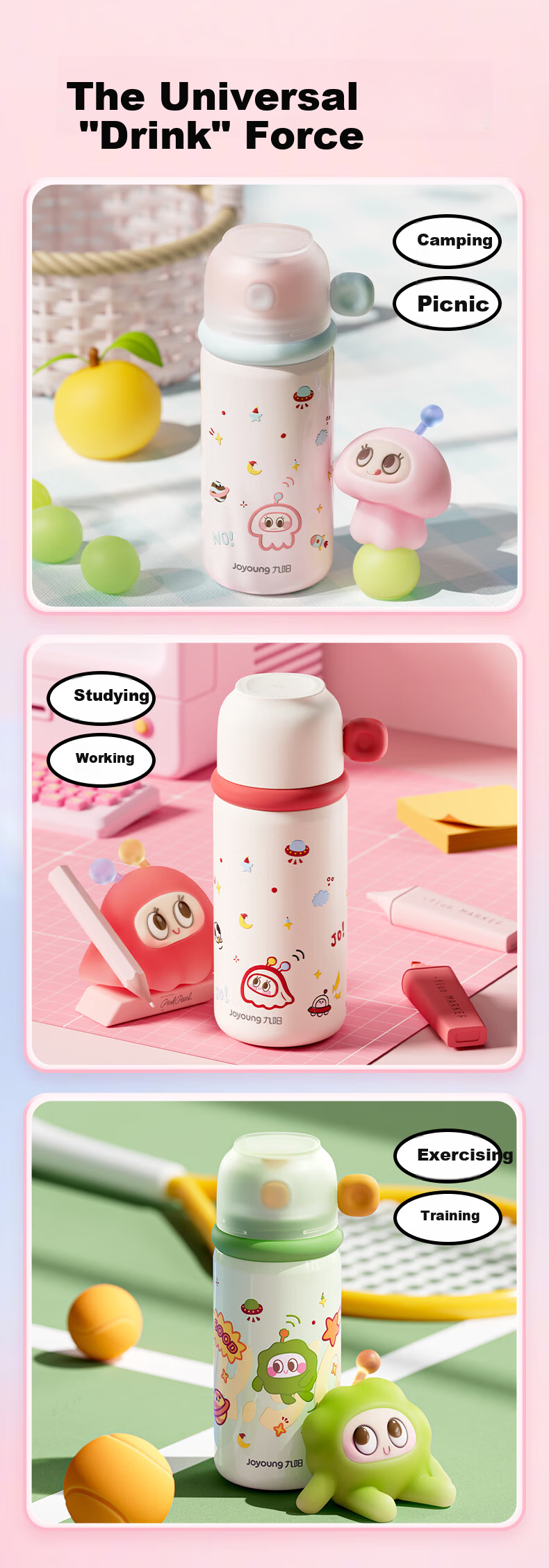 Joyoung Insulated Bottle 316L Stainless Steel Large Capacity Outdoor Portable High-Value Thermos Cup 1.3L White 10