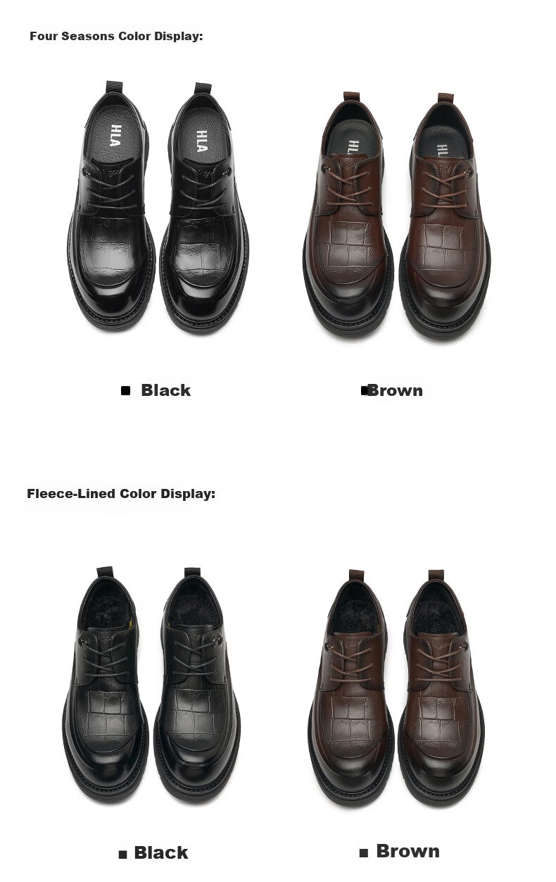 HLA Men's Leather Shoes Spring Summer Height Increasing Business Casual Black 38 9