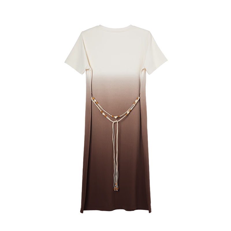 Demana Gradient Tie-Dye Craft Summer Pure Cotton Urban Minimalist Round Neck Belted Slim Fit Dress for Women Premium Feel